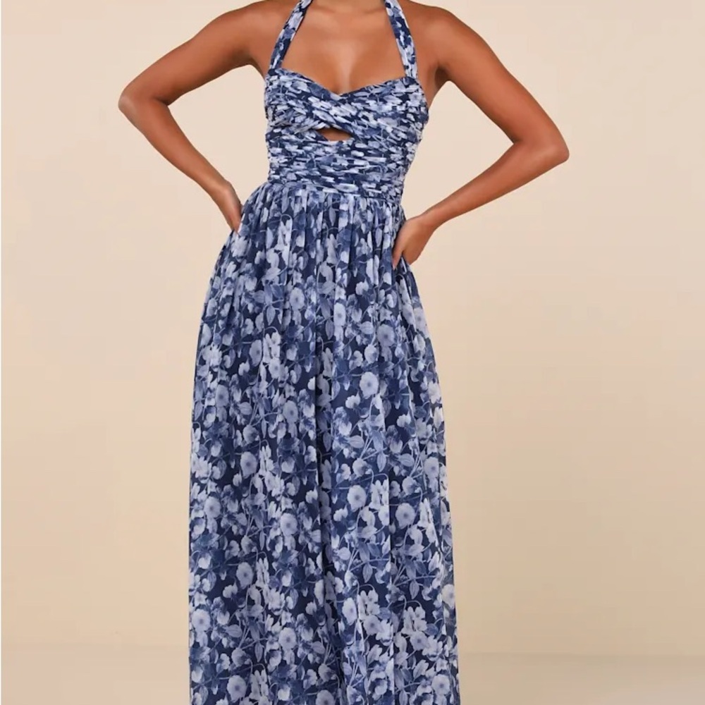 Lulus sz xl - Floral Blue Halter Maxi Dress